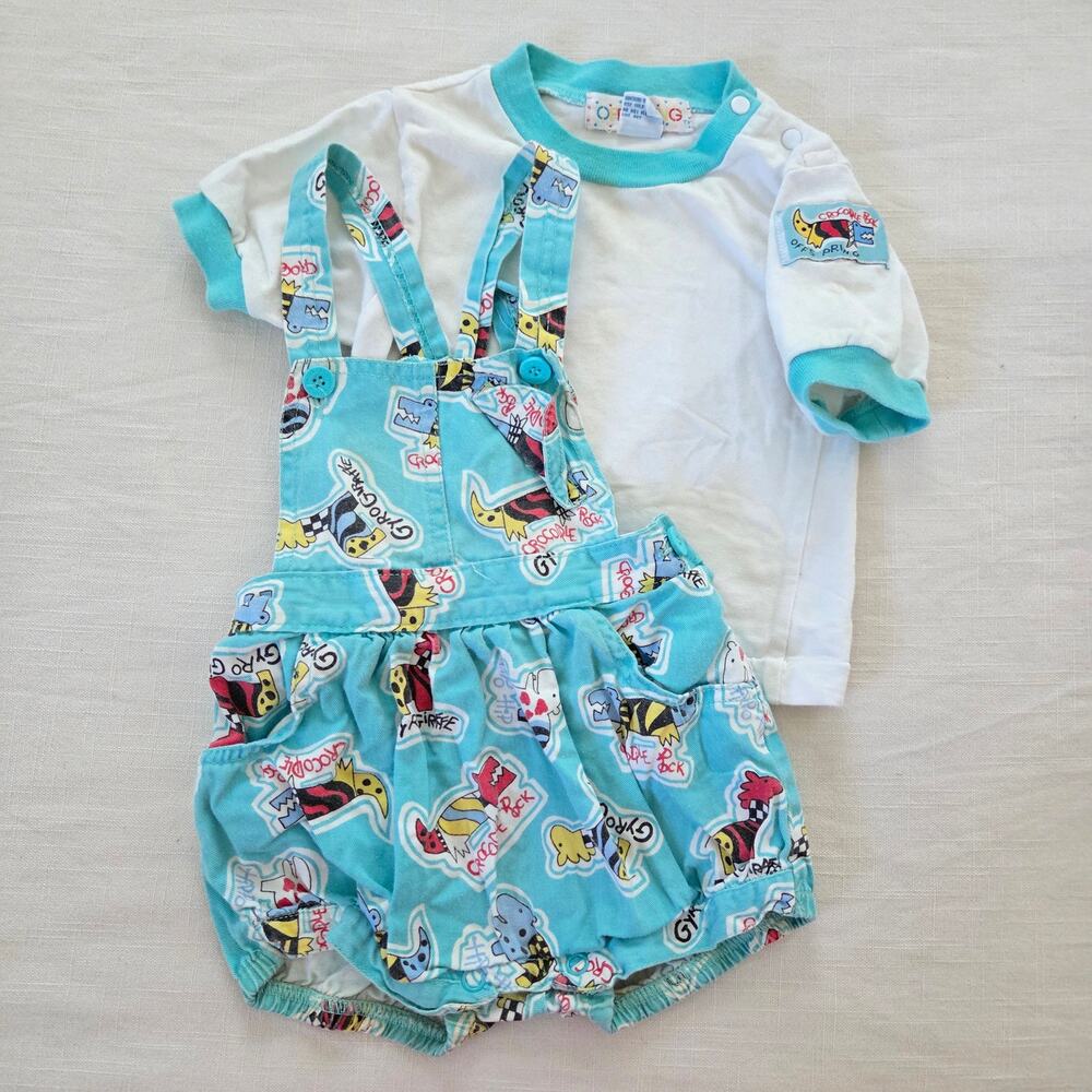 Vintage 90s Animals Shortalls + Shirt Set 24 months